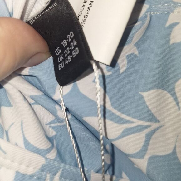 SOLD Bloomchic  Floral Print V Neck Ruffle Hem Ruched Detail Blue Swim Dress - Picture 8 of 10